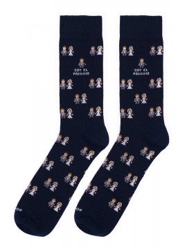 Socksandco sokken met bruidegom design en detail Ik ben de beste man in marineblauw