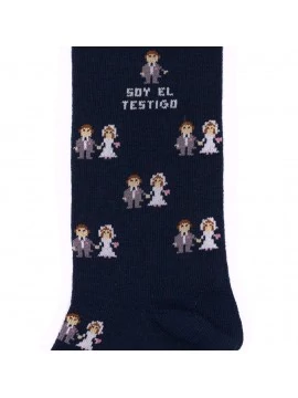 Socksandco sokken met groom's design en detail Soy el testigo in marineblauw