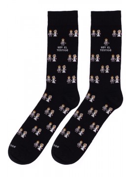 Socksandco sokken met boyfriend design en detail Soy el testigo in zwart