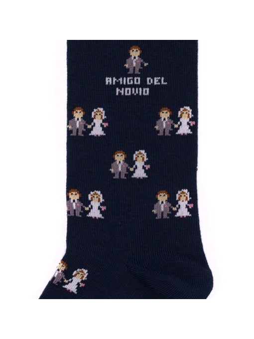 Socksandco sokken met bruidegomontwerp en vriend van de bruidegom detail in marineblauw