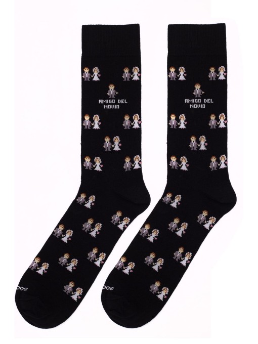 Socksandco socks with design boyfriends and detail friend of the groom in black