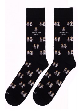 Socksandco socks with design boyfriends and detail friend of the groom in black