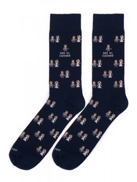 Socksandco sokken met boyfriend design en detail Soy el cuña in marineblauw