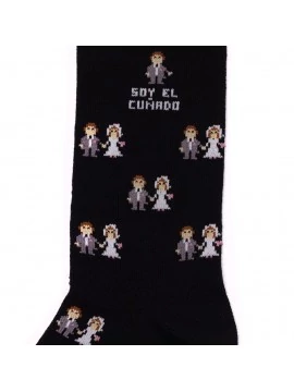 Socksandco sokken met boyfriend design en detail Soy el cuña in zwart