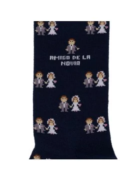 Socksandco sokken met bruidegomontwerp en vriend van de bruid detail in marineblauw