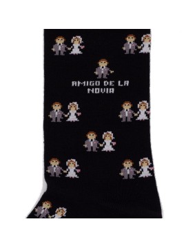 Socksandco Socken mit Braut und Bräutigam Design und Freund des Bräutigams Detail in Schwarz