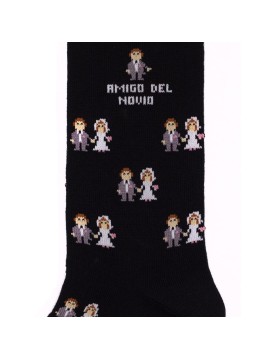 Socksandco socks with bride and groom design and amigo del novio detail in black