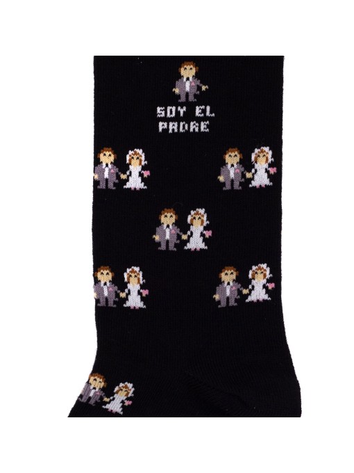 Socksandco socks with bride and groom design and soy el padre detail in black